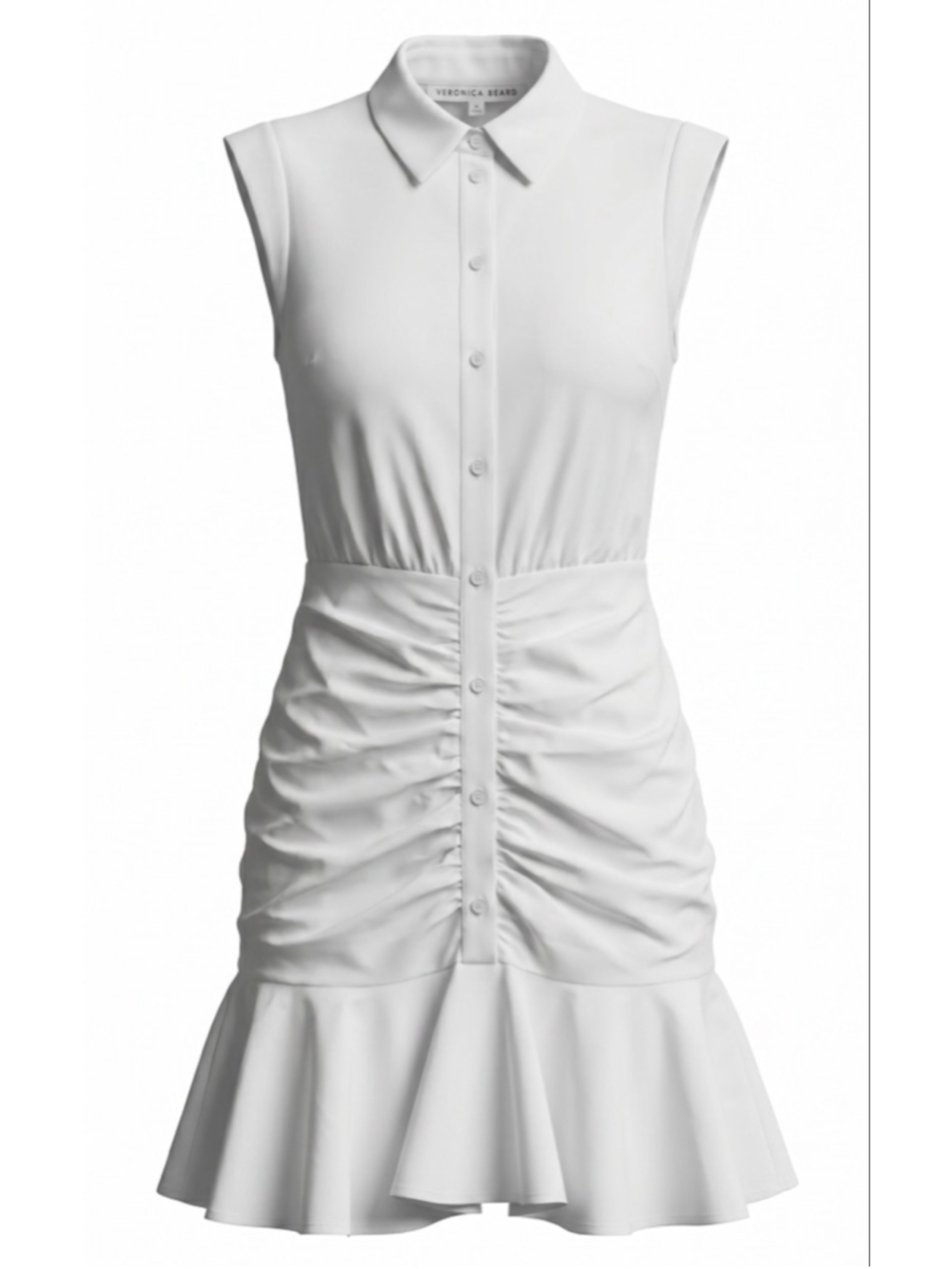 Veronica Beard Ruched Shirt Dress with Ruffle Hem, Off White - Picture 1 of 8